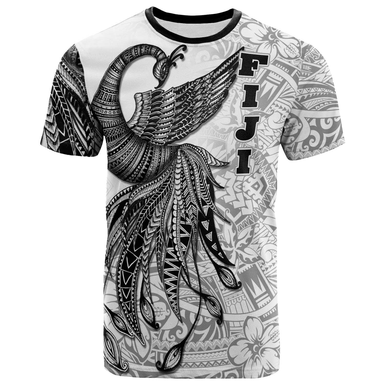 Fiji T shirt - Polynesian Phoenix Bird, Fairytales Bird Black - Vibe Hoodie Shop