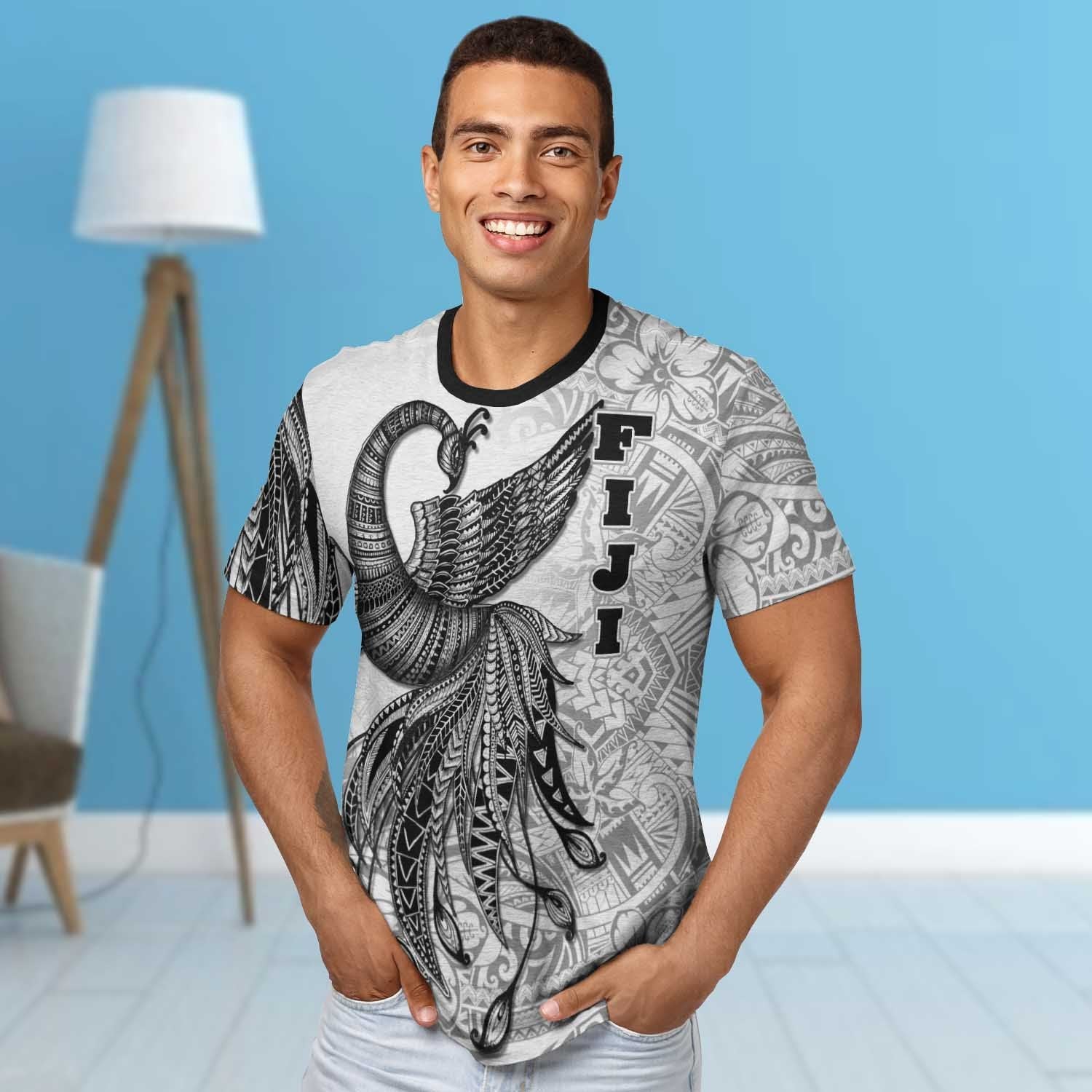 Fiji T shirt - Polynesian Phoenix Bird, Fairytales Bird Black - Vibe Hoodie Shop
