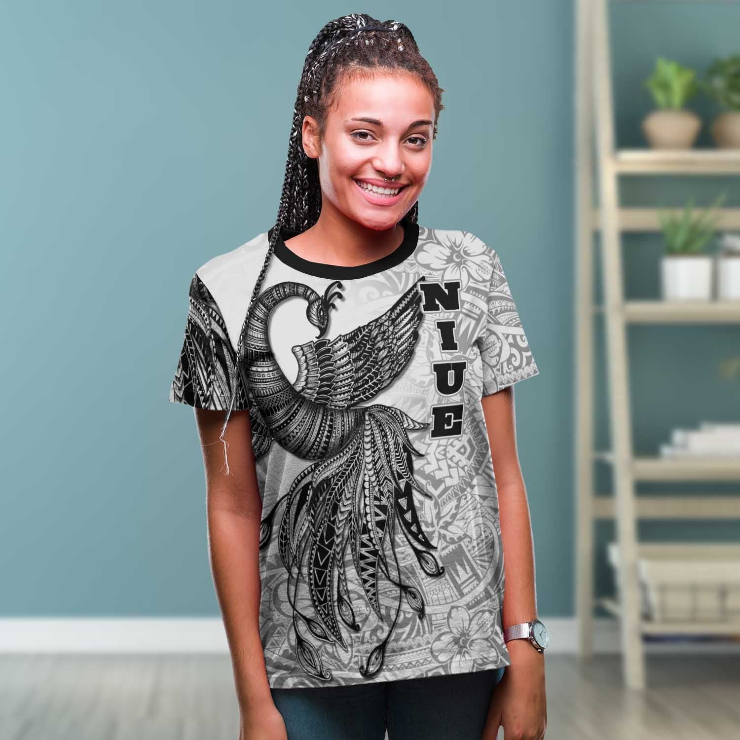 Niue T shirt - Polynesian Phoenix Bird, Fairytales Bird Black - Vibe Hoodie Shop