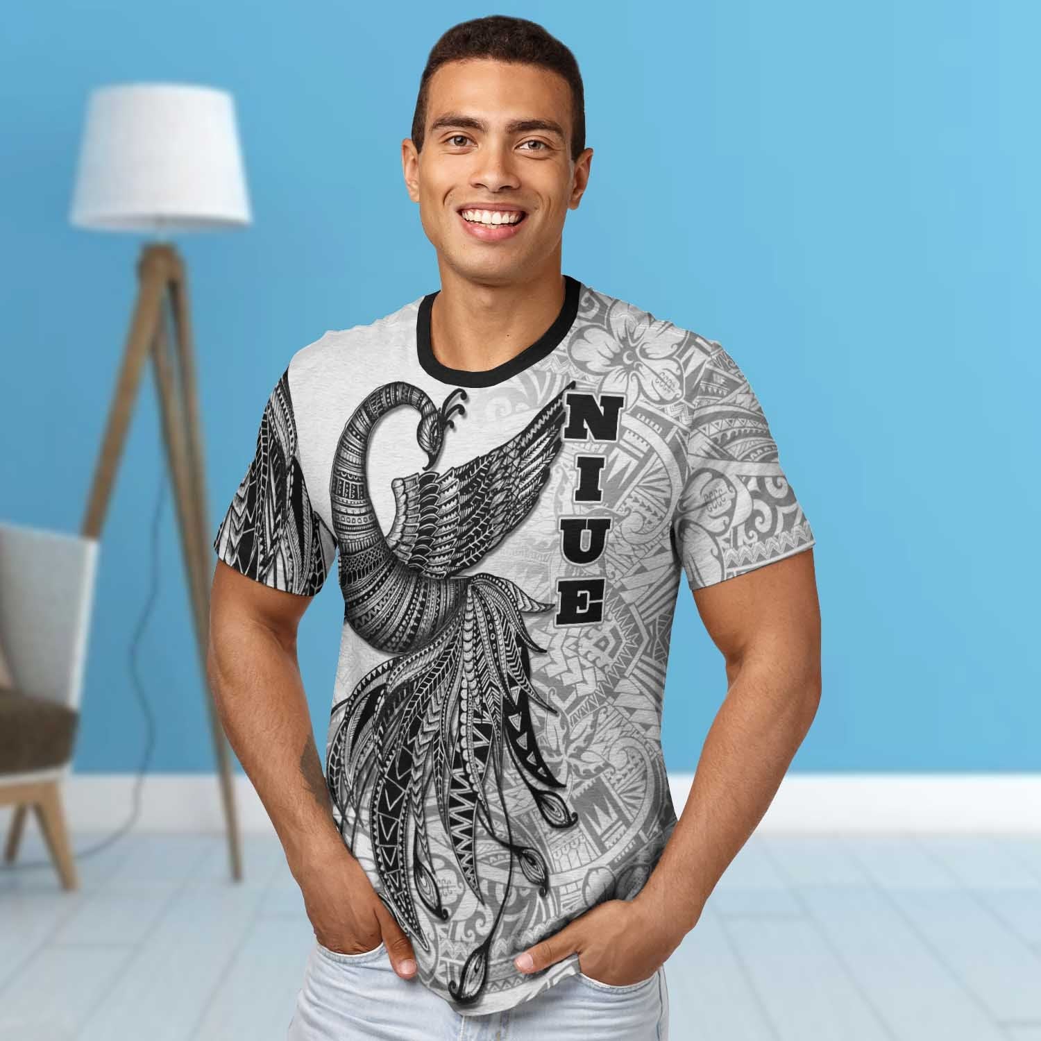 Niue T shirt - Polynesian Phoenix Bird, Fairytales Bird Black - Vibe Hoodie Shop