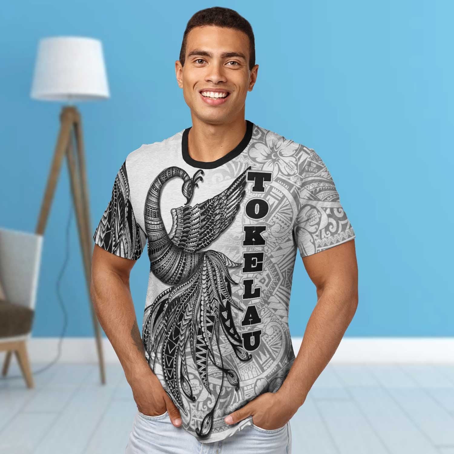 Tokelau T shirt - Polynesian Phoenix Bird, Fairytales Bird Black - Vibe Hoodie Shop