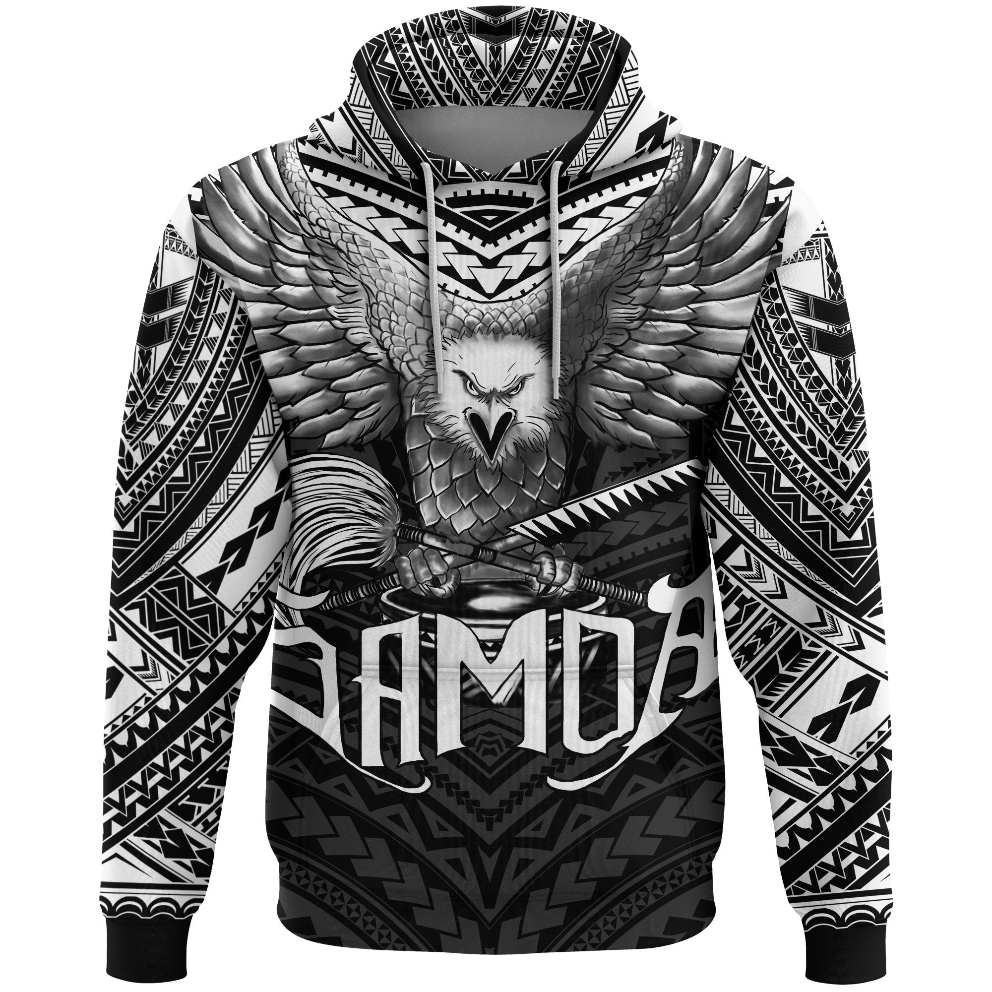 American Samoa Hoodie Eagle Tattoo Style Black And White - Vibe Hoodie Shop