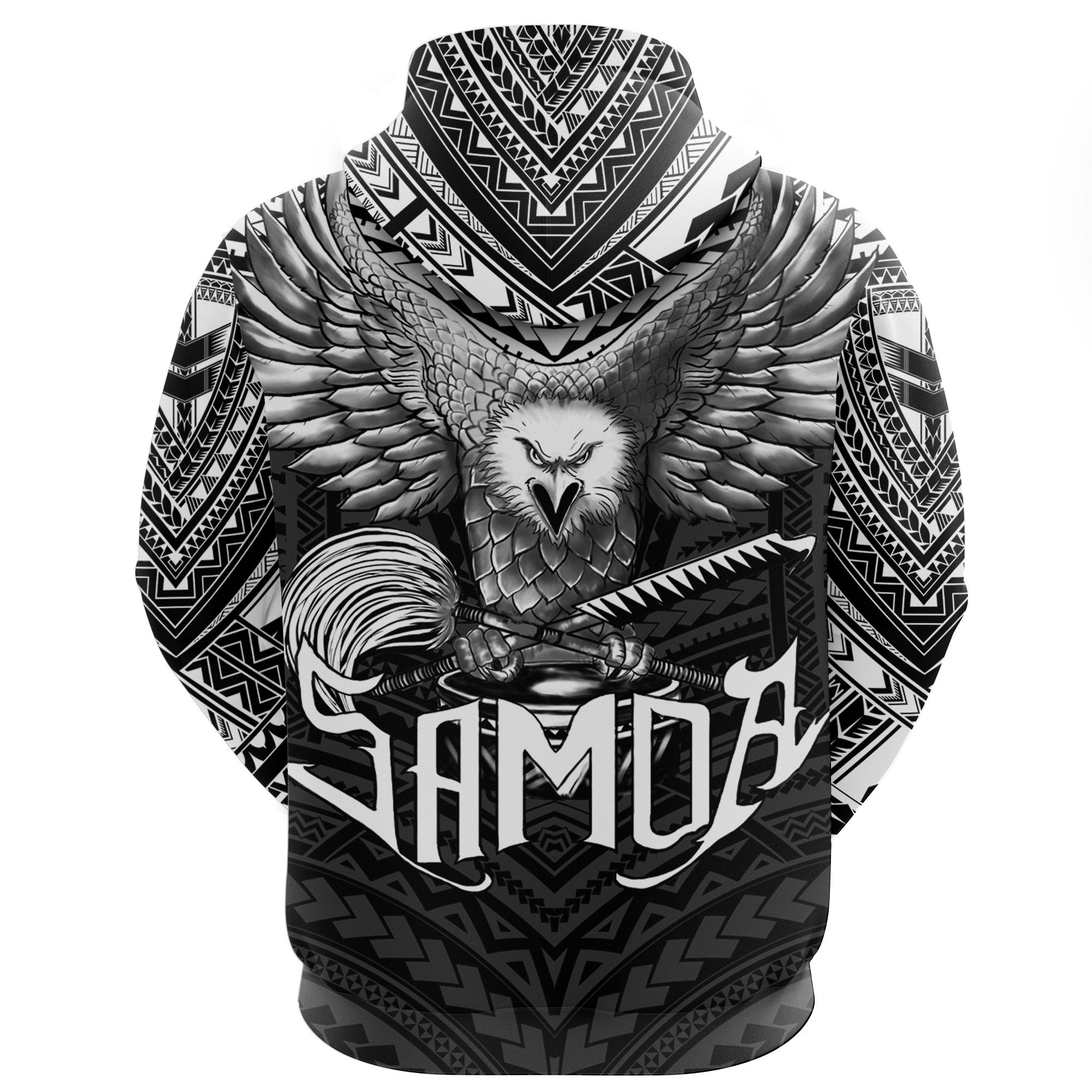 American Samoa Hoodie Eagle Tattoo Style Black And White - Vibe Hoodie Shop