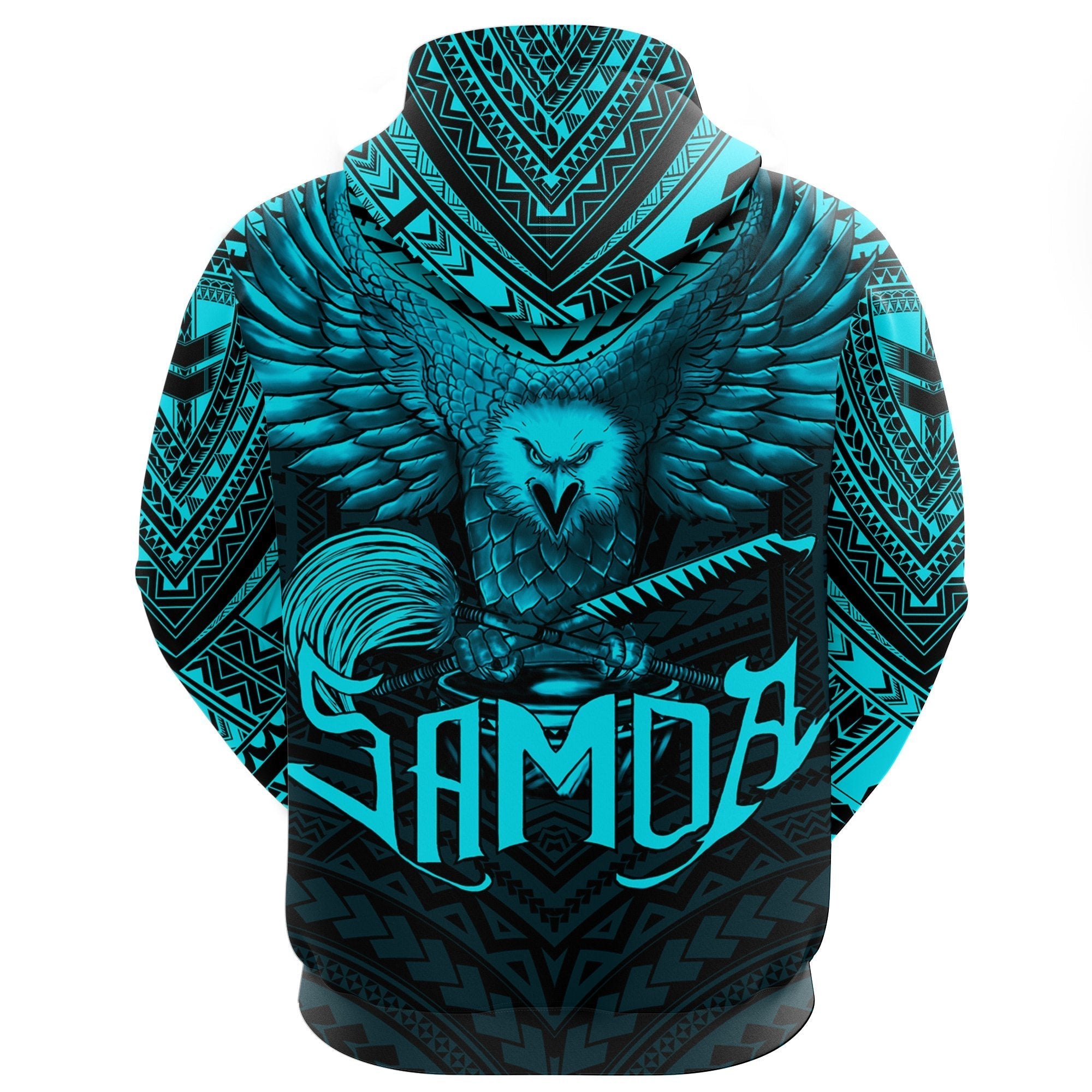 American Samoa Zip Hoodie Eagle Tattoo Style Bleu Clair - Vibe Hoodie Shop