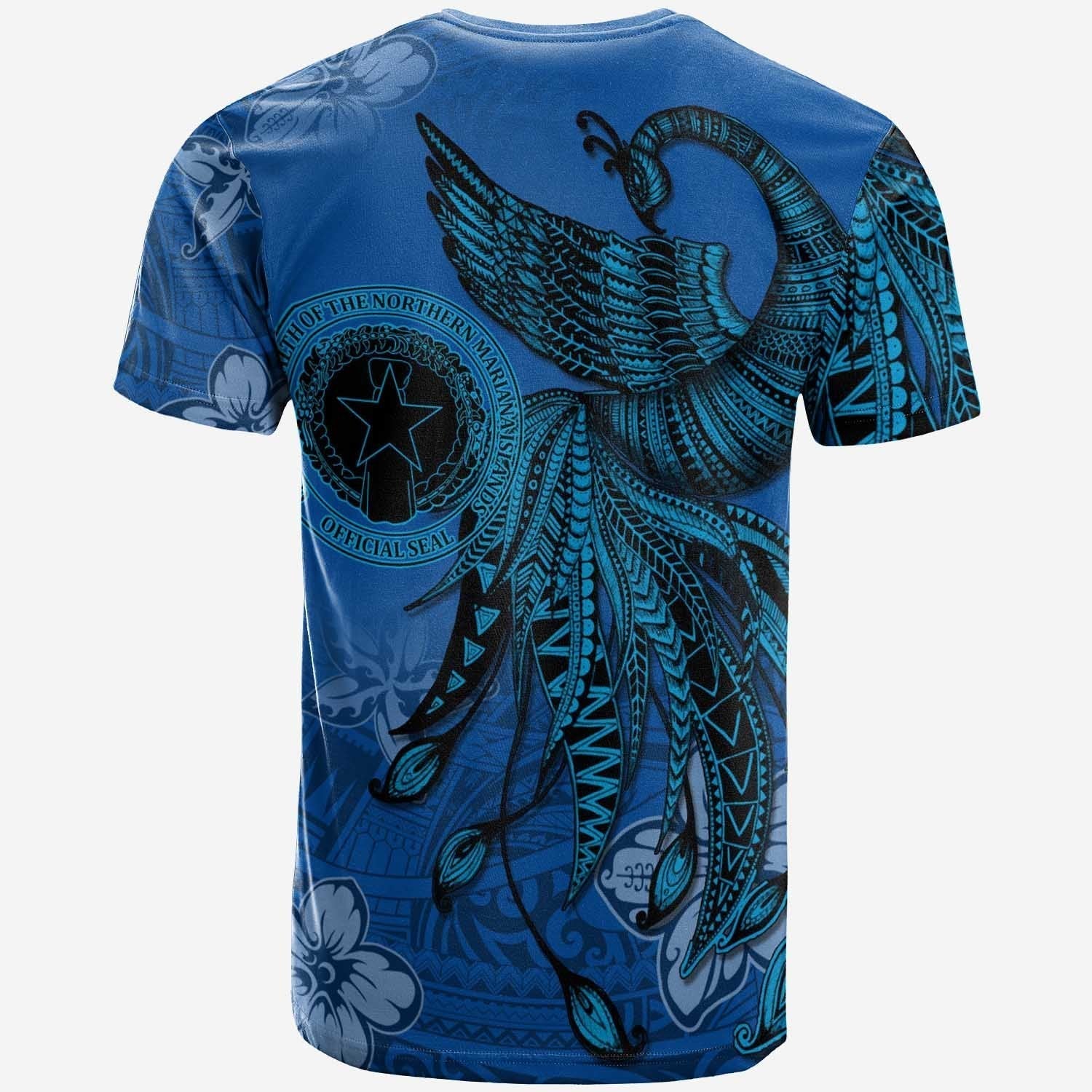Northern Mariana Islands Custom Personalised T shirt - Polynesian Phoenix Bird, Fairytales Bird Blue - Vibe Hoodie Shop