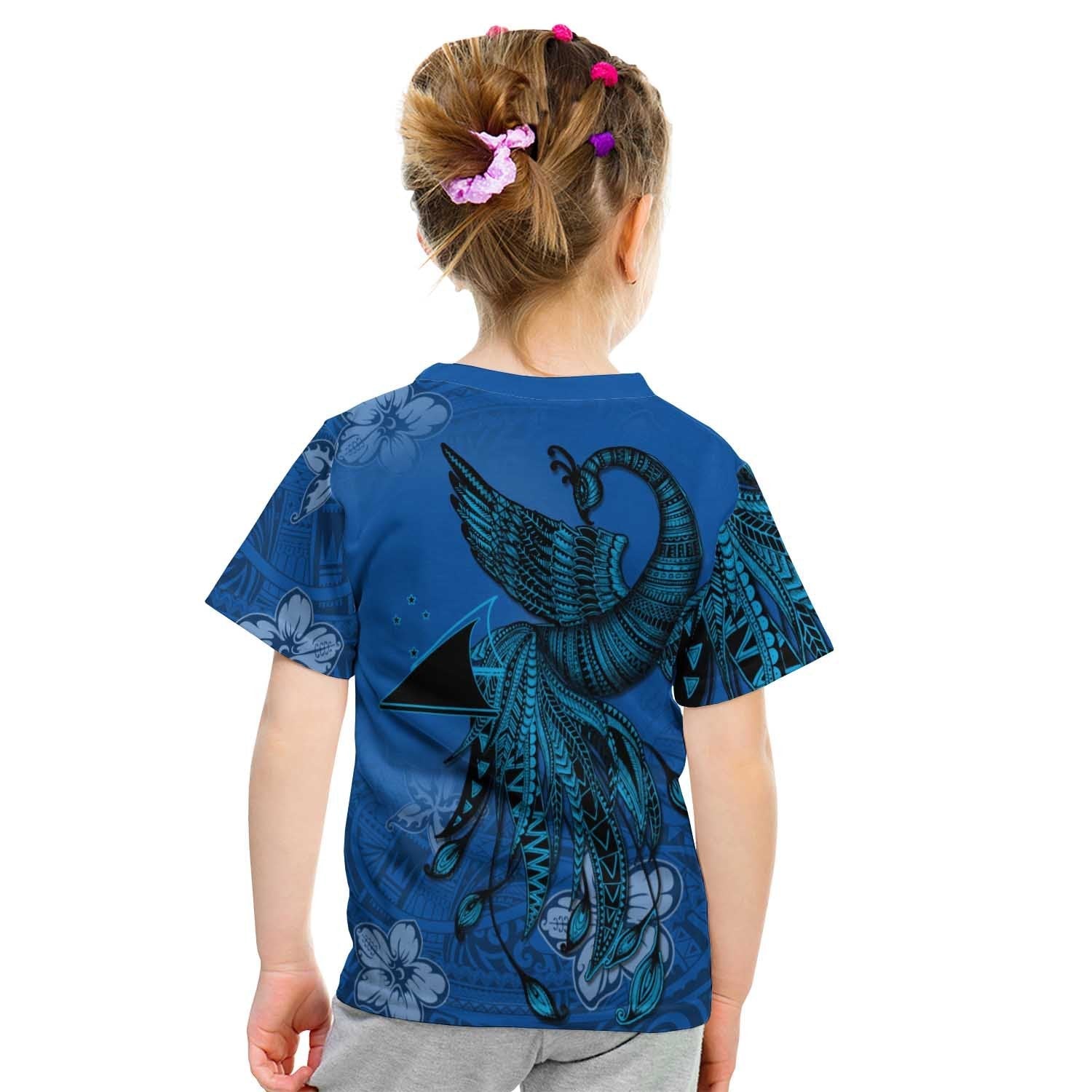 Tokelau Custom Personalised T shirt - Polynesian Phoenix Bird, Fairytales Bird Blue - Vibe Hoodie Shop