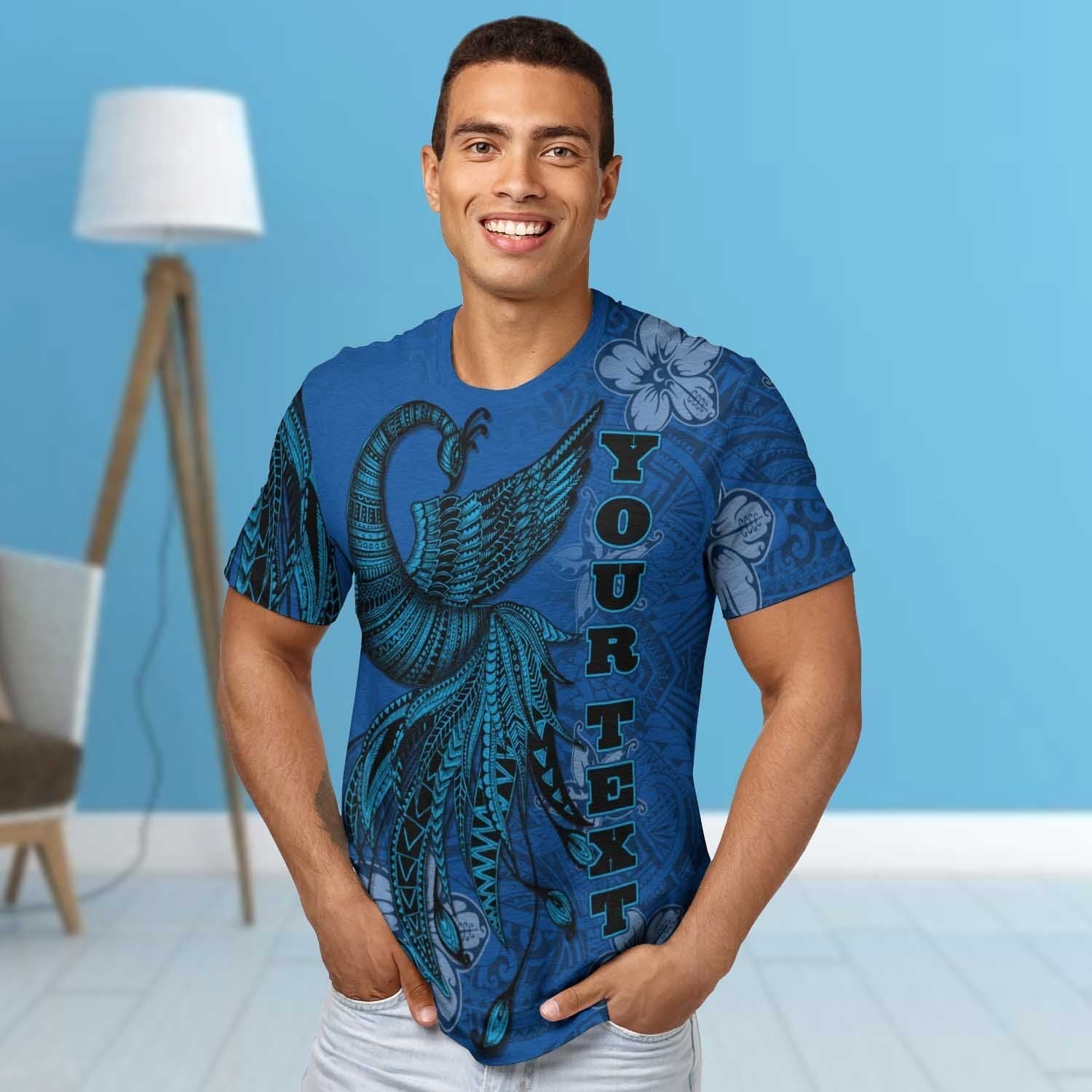 Tokelau Custom Personalised T shirt - Polynesian Phoenix Bird, Fairytales Bird Blue - Vibe Hoodie Shop