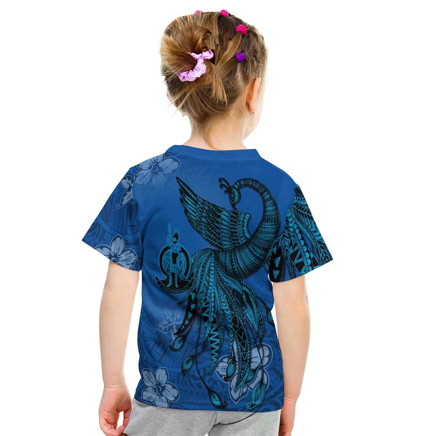 Vanuatu Custom Personalised T shirt - Polynesian Phoenix Bird, Fairytales Bird Blue - Vibe Hoodie Shop