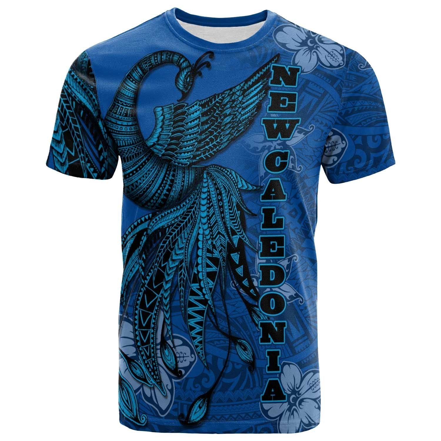 New Caledonia T shirt - Polynesian Phoenix Bird, Fairytales Bird Blue - Vibe Hoodie Shop