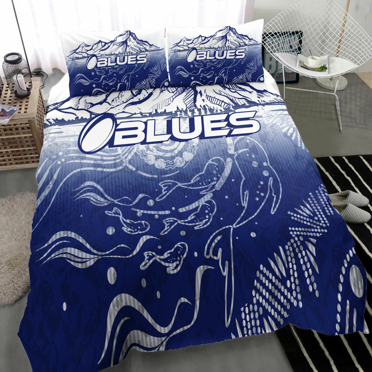Blues Rugby Bedding Set - Custom Blues Rugby Mountain Style Bedding Set LT10 - Vibe Hoodie Shop