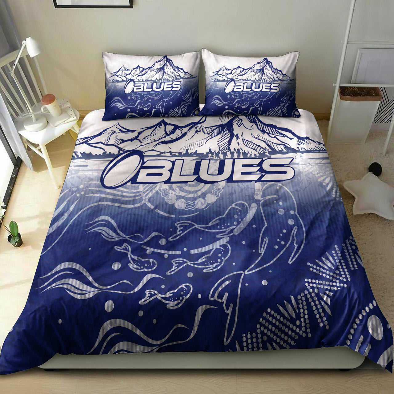 Blues Rugby Bedding Set - Custom Blues Rugby Mountain Style Bedding Set LT10 - Vibe Hoodie Shop