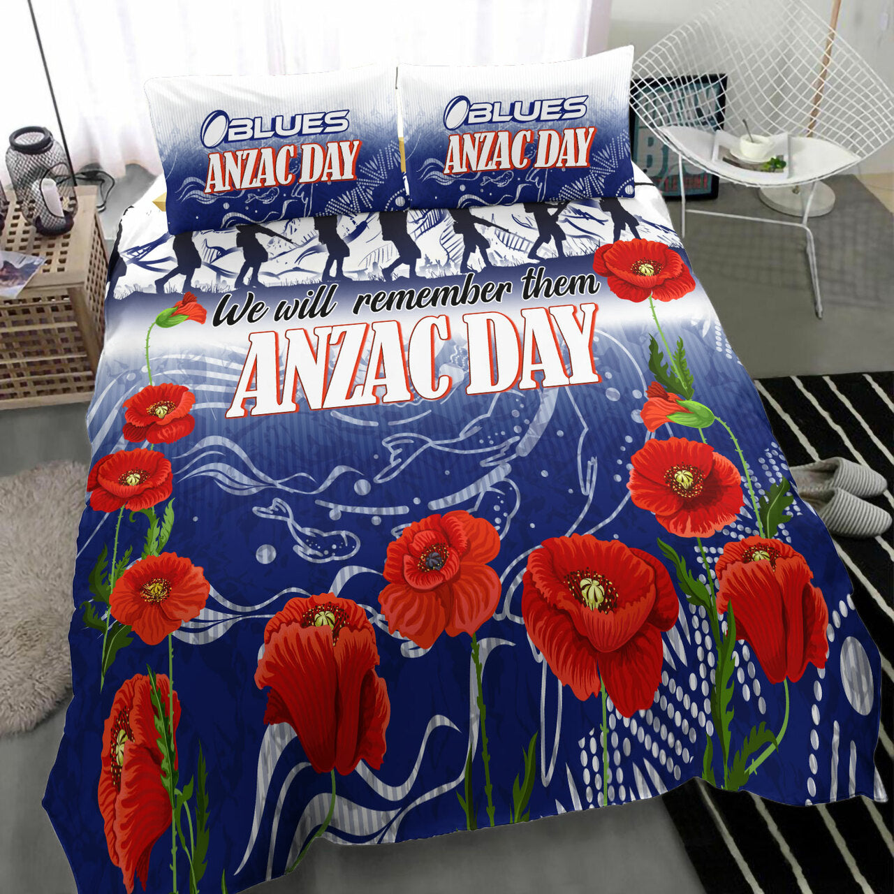 Blues Rugby Bedding Set - Custom ANZAC Blues Rugby Mountain Style Bedding Set LT10 - Vibe Hoodie Shop