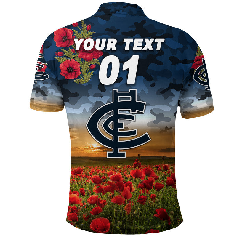 (Custom Personalised) Carlton Blues ANZAC Polo Shirt Poppy Vibes - Vibe Hoodie Shop