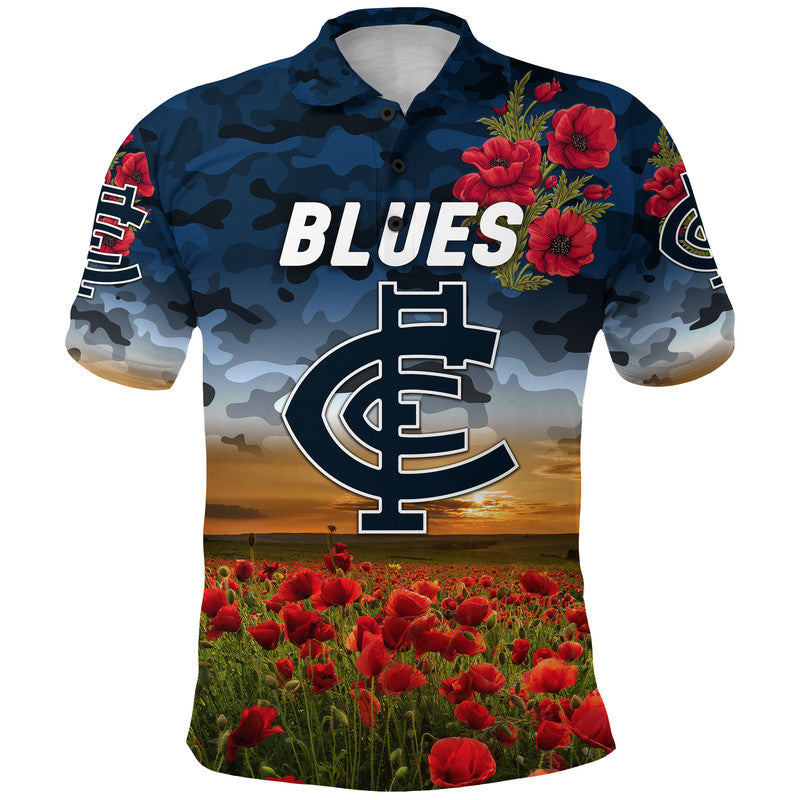 (Custom Personalised) Carlton Blues ANZAC Polo Shirt Poppy Vibes - Vibe Hoodie Shop