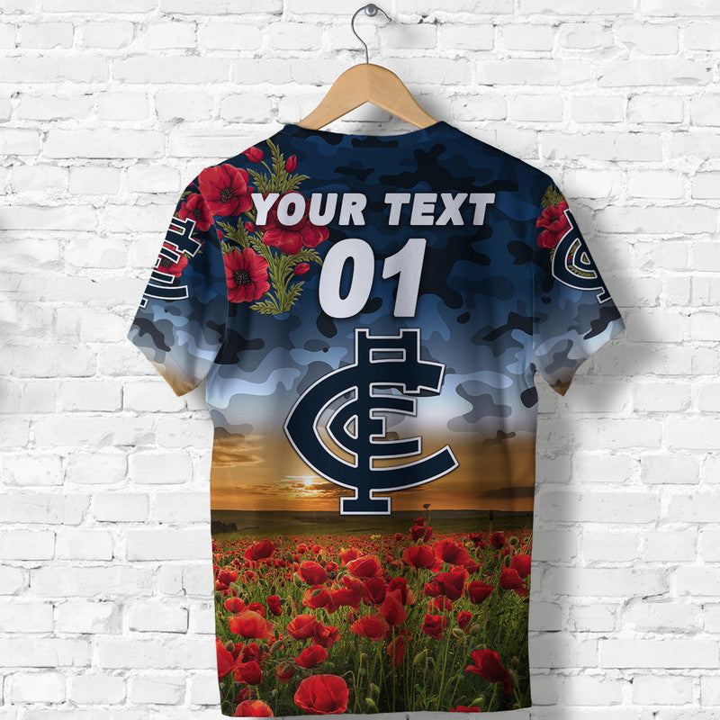 (Custom Personalised) Carlton Blues ANZAC T shirt Poppy Vibes - Vibe Hoodie Shop