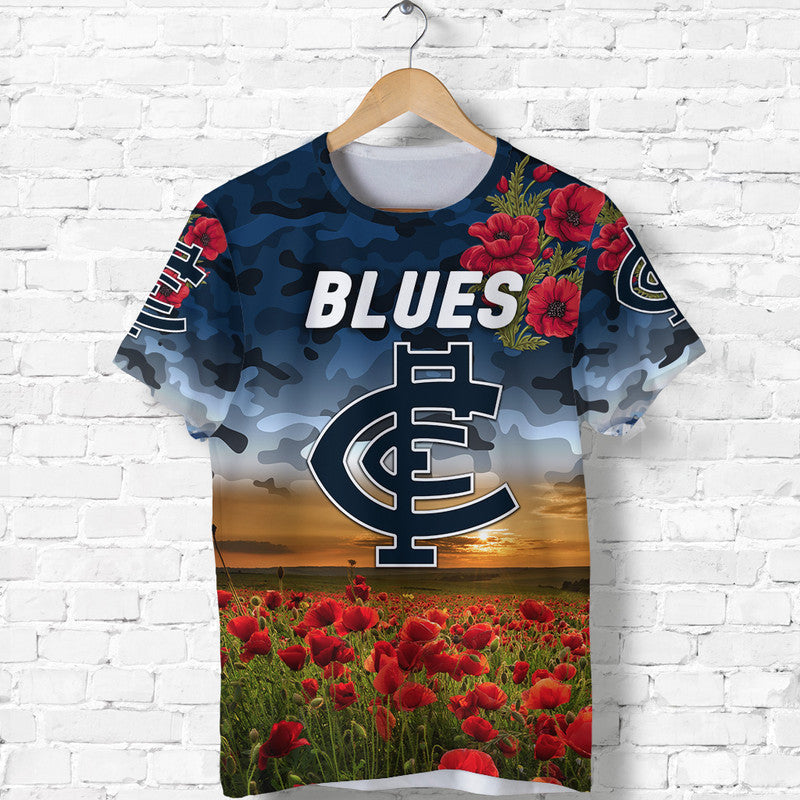 Carlton Blues ANZAC T shirt Poppy Vibes - Vibe Hoodie Shop