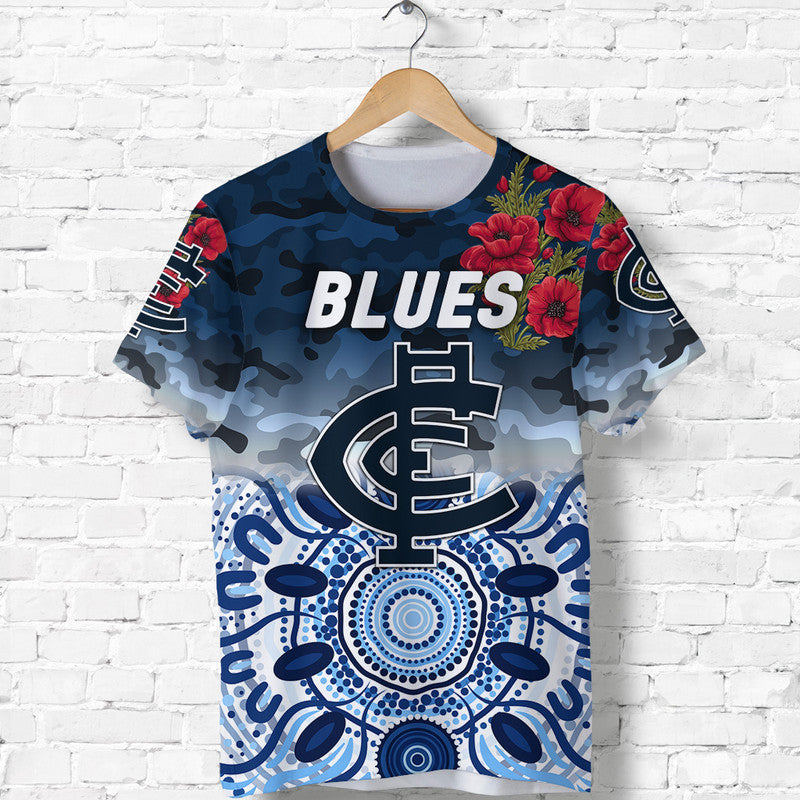 Carlton Blues ANZAC T shirt Indigenous Vibes - Vibe Hoodie Shop