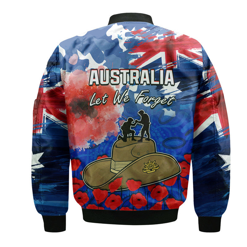 Australia ANZAC Day Bomber Jacket Grunge Australia Flag and Red Poppy - Vibe Hoodie Shop