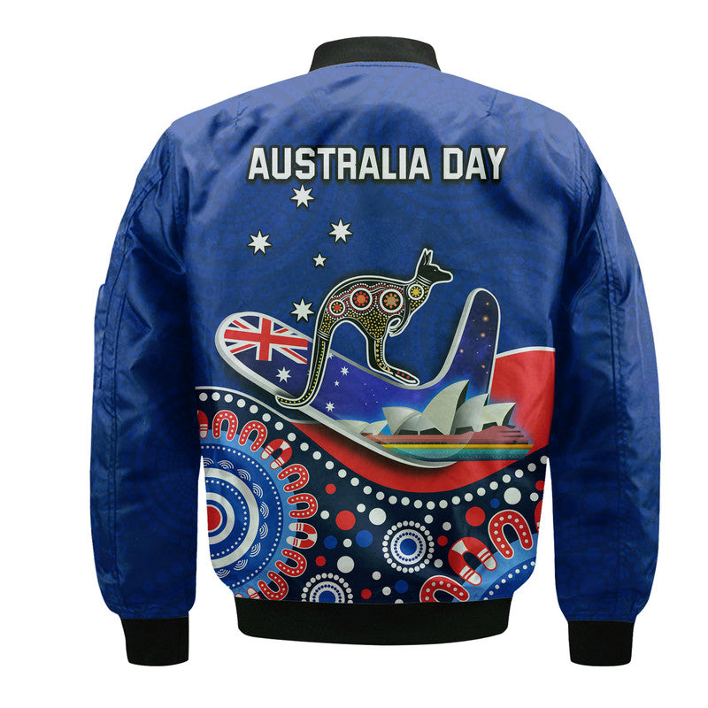 Australia Day Bomber Jacket Indigenous Kangaroo And Boomerang - Vibe Hoodie Shop