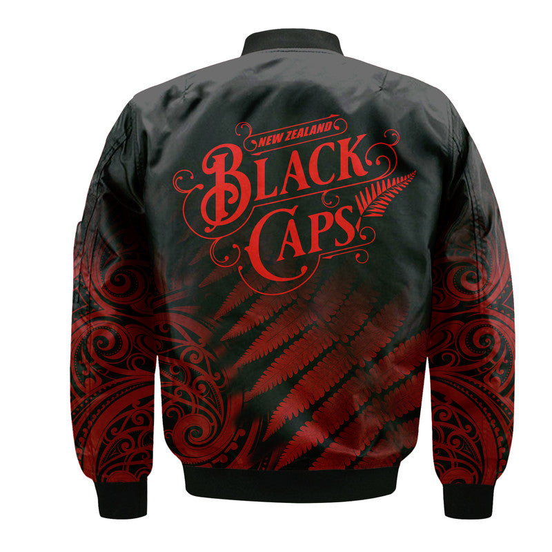 New Zealand Kiwis Cricket Team Bomber Jacket Black Caps Silver Fern Mixed Maori Pattern Version Red - Vibe Hoodie Shop