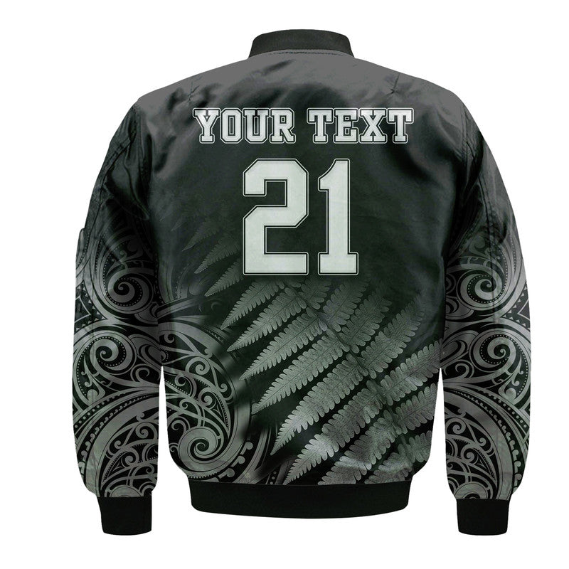 (Custom Personalised) New Zealand Kiwis Cricket Team Bomber Jacket Black Caps Silver Fern Mixed Maori Pattern Version Black - Vibe Hoodie Shop