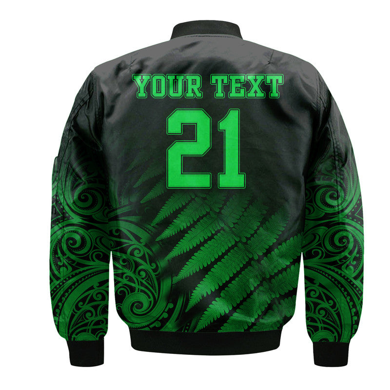 (Custom Personalised) New Zealand Kiwis Cricket Team Bomber Jacket Black Caps Silver Fern Mixed Maori Pattern Version Green - Vibe Hoodie Shop