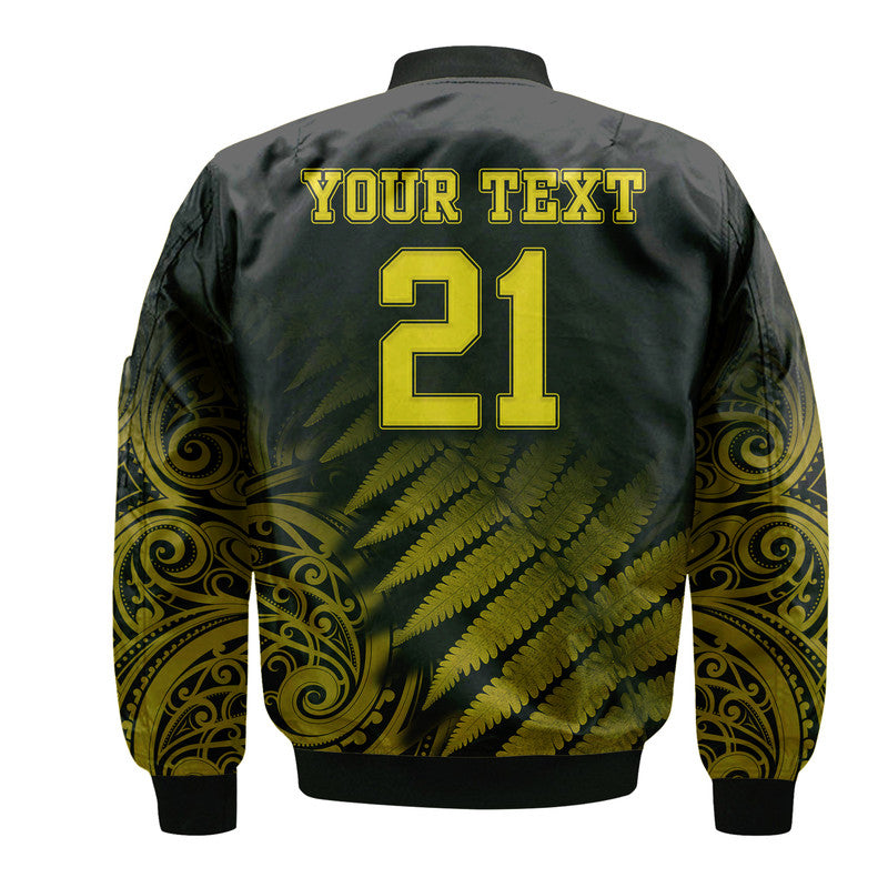 (Custom Personalised) New Zealand Kiwis Cricket Team Bomber Jacket Black Caps Silver Fern Mixed Maori Pattern Version Gold - Vibe Hoodie Shop