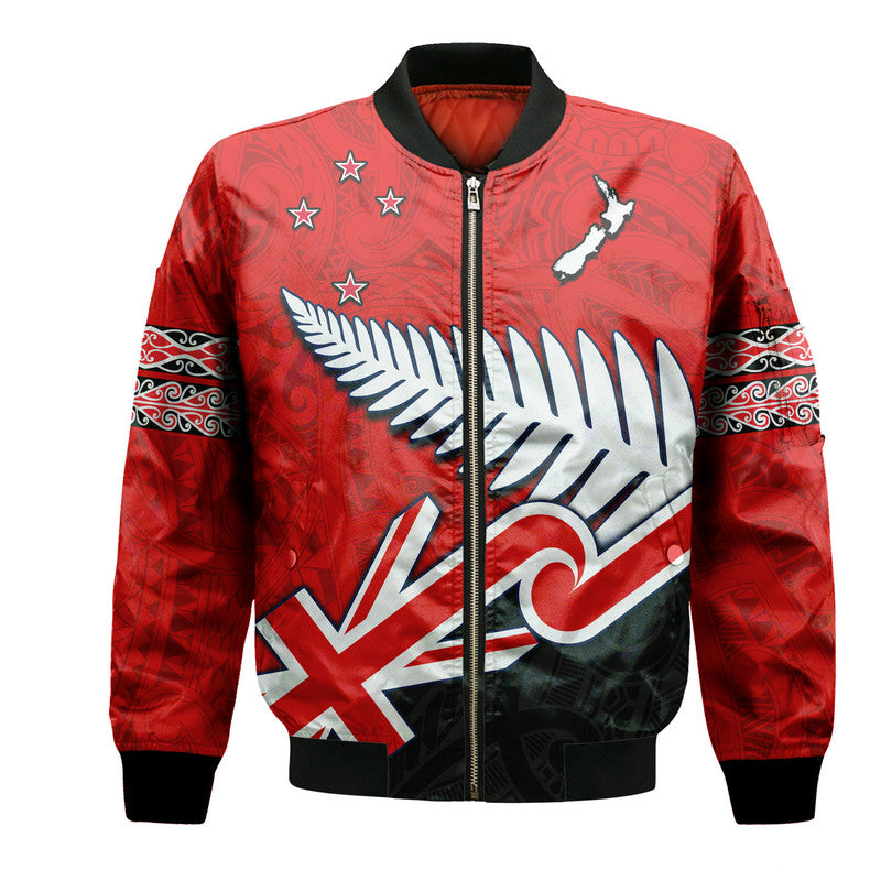 Waitangi Bomber Jacket Aotearoa Tino Rangatiratanga Flag with Silver Fern - Vibe Hoodie Shop