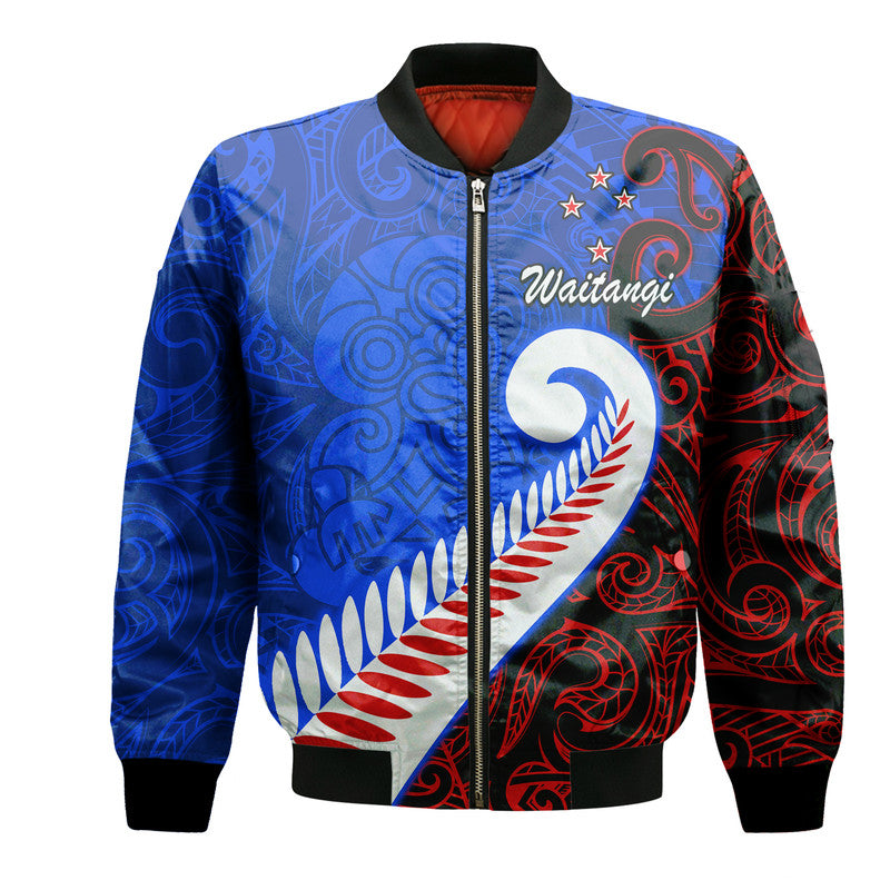 Waitangi Day Bomber Jacket Aotearoa Hei Tiki Silver Fern - Vibe Hoodie Shop