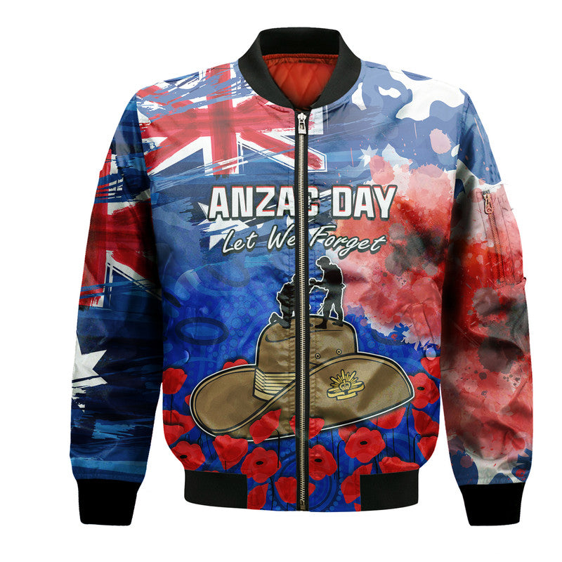 Australia ANZAC Day Bomber Jacket Grunge Australia Flag and Red Poppy - Vibe Hoodie Shop