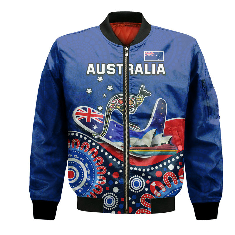 Australia Day Bomber Jacket Indigenous Kangaroo And Boomerang - Vibe Hoodie Shop