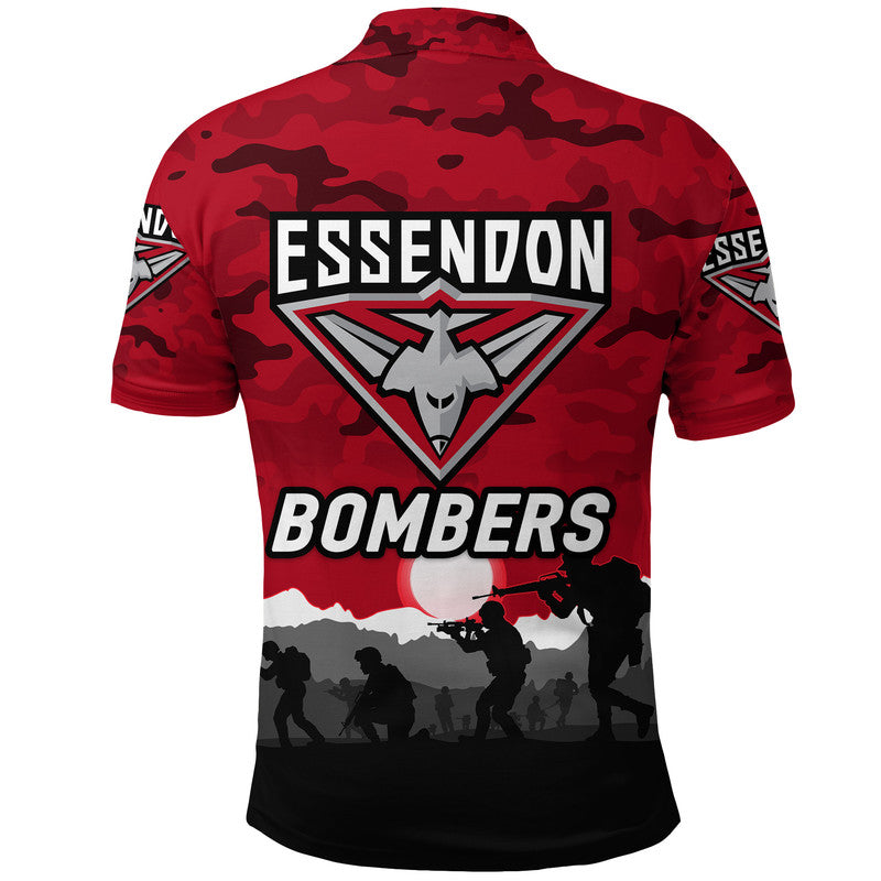 Essendon Bombers ANZAC Polo Shirt Simple Style - Red - Vibe Hoodie Shop