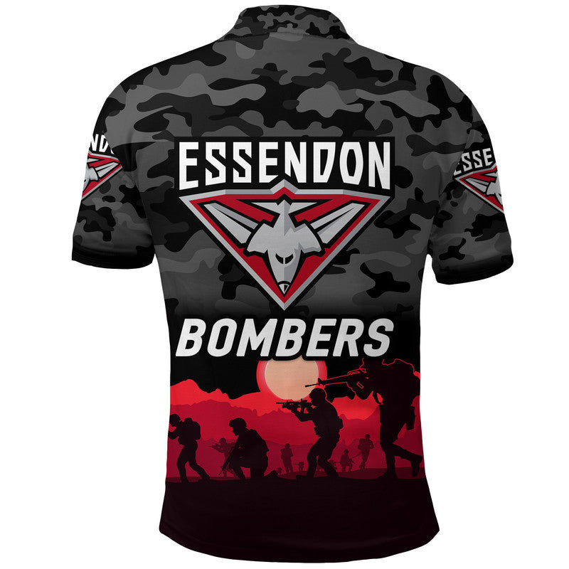 Essendon Bombers ANZAC Polo Shirt Simple Style - Black - Vibe Hoodie Shop