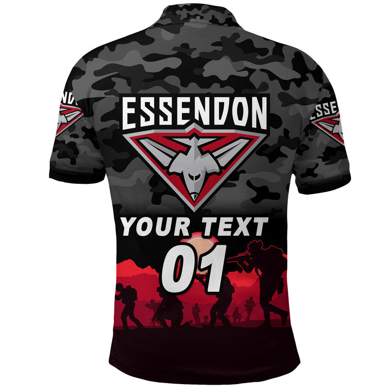 (Custom Personalised) Essendon Bombers ANZAC Polo Shirt Simple Style - Black - Vibe Hoodie Shop