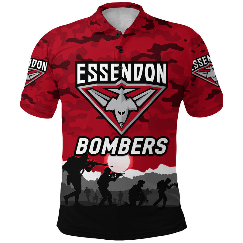 Essendon Bombers ANZAC Polo Shirt Simple Style - Red - Vibe Hoodie Shop