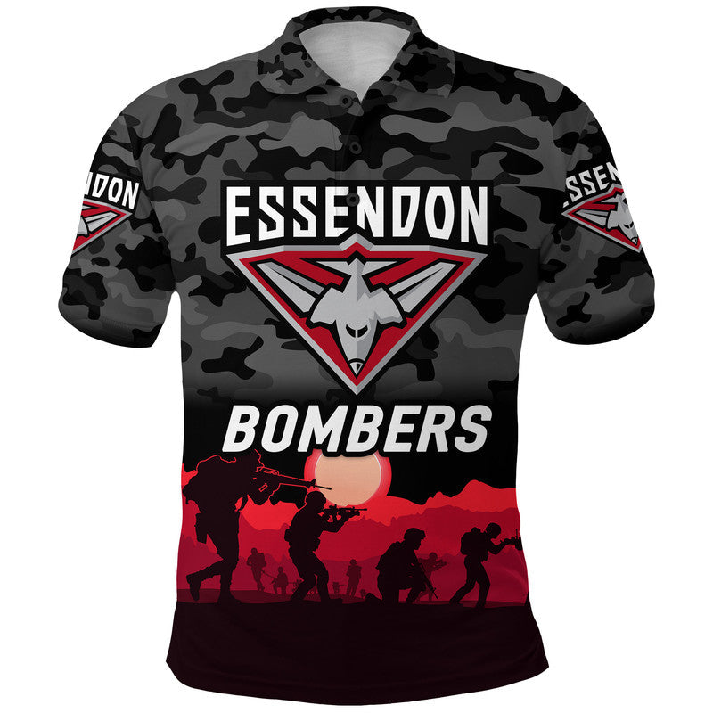 (Custom Personalised) Essendon Bombers ANZAC Polo Shirt Simple Style - Black - Vibe Hoodie Shop