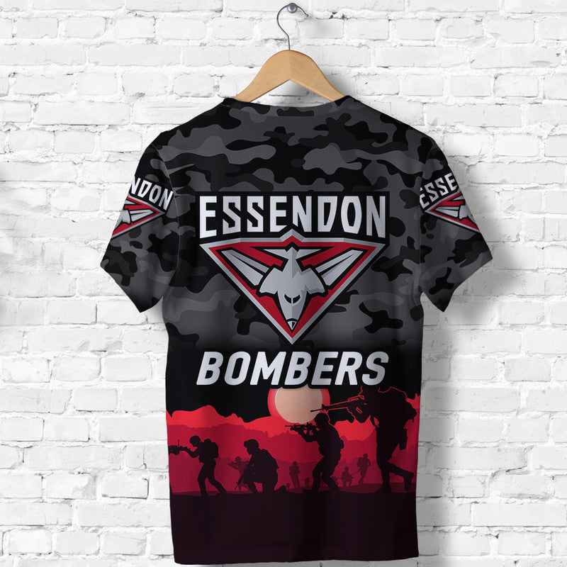 Essendon Bombers ANZAC T shirt Simple Style - Black - Vibe Hoodie Shop