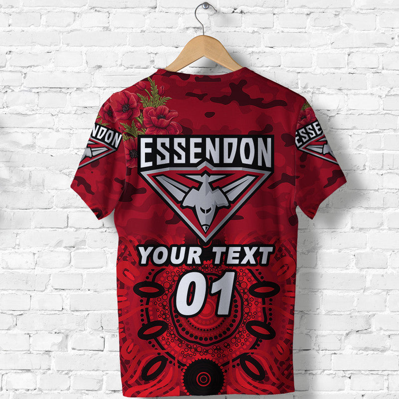 (Custom Personalised) Essendon Bombers ANZAC T shirt Indigenous Vibes - Red - Vibe Hoodie Shop