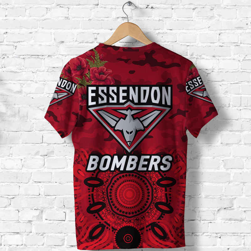 Essendon Bombers ANZAC T shirt Indigenous Vibes - Red - Vibe Hoodie Shop