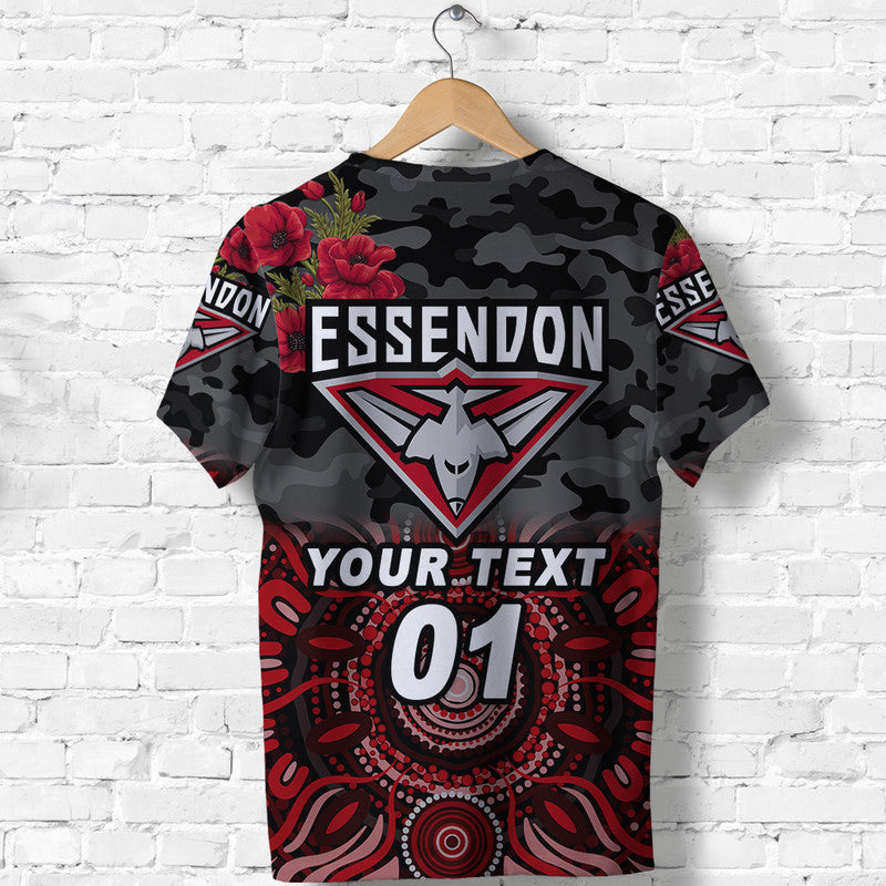 (Custom Personalised) Essendon Bombers ANZAC T shirt Indigenous Vibes - Black - Vibe Hoodie Shop