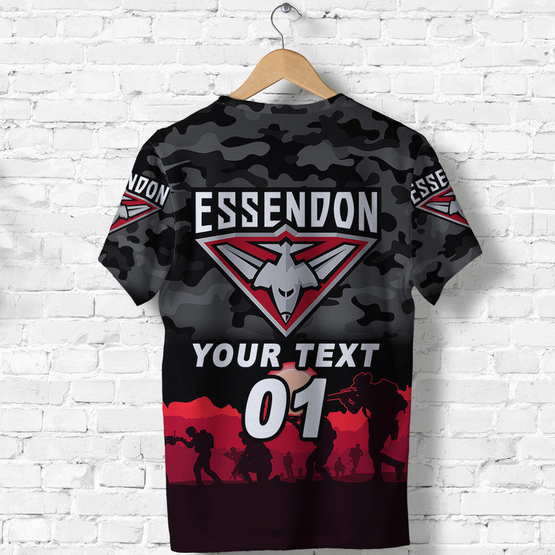 (Custom Personalised) Essendon Bombers ANZAC T shirt Simple Style - Black - Vibe Hoodie Shop
