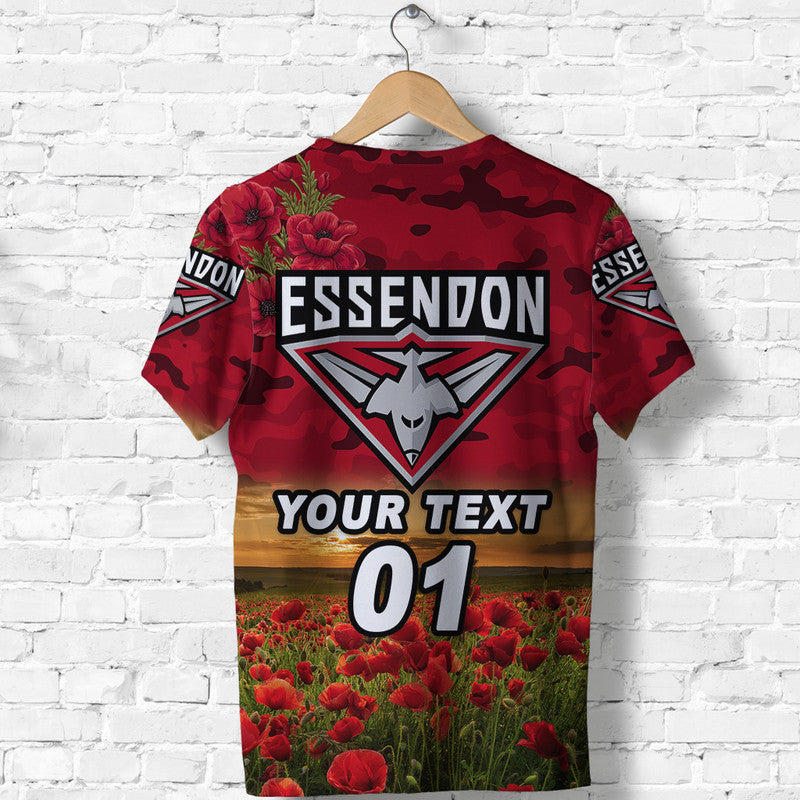 (Custom Personalised) Essendon Bombers ANZAC T shirt Poppy Vibes - Red - Vibe Hoodie Shop