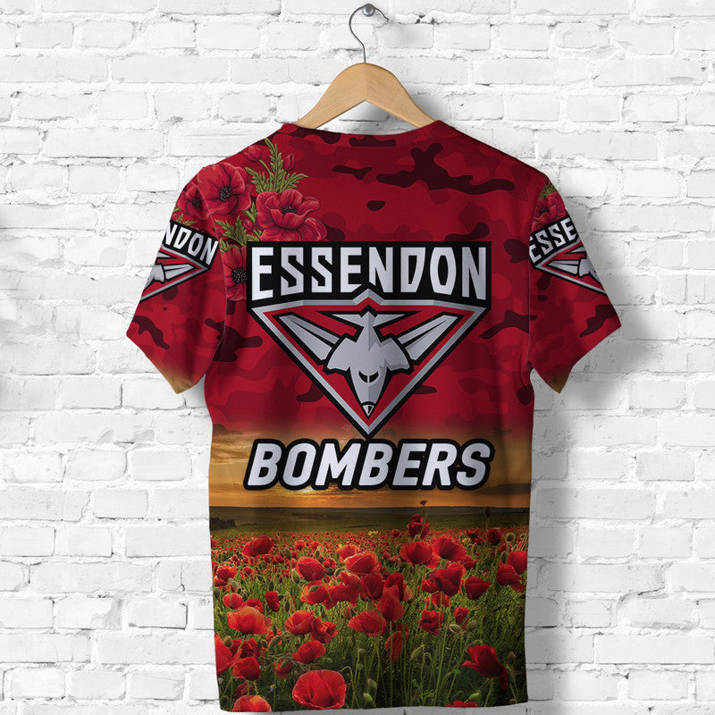 Essendon Bombers ANZAC T shirt Poppy Vibes - Red - Vibe Hoodie Shop