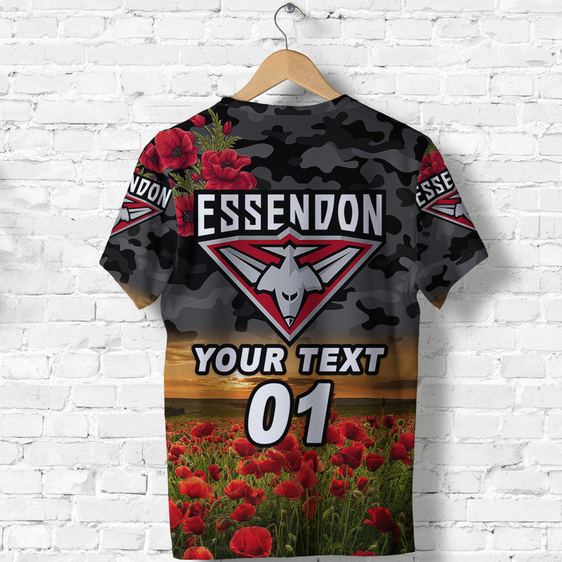 (Custom Personalised) Essendon Bombers ANZAC T shirt Poppy Vibes - Black - Vibe Hoodie Shop