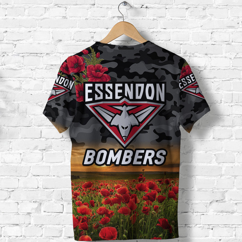 Essendon Bombers ANZAC T shirt Poppy Vibes - Black - Vibe Hoodie Shop