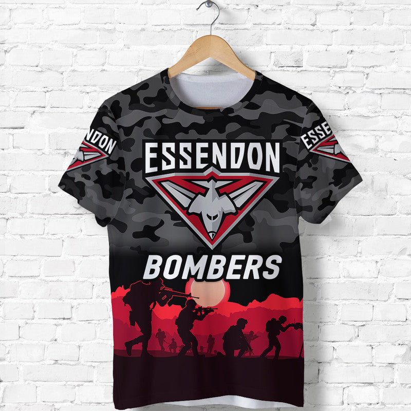 Essendon Bombers ANZAC T shirt Simple Style - Black - Vibe Hoodie Shop