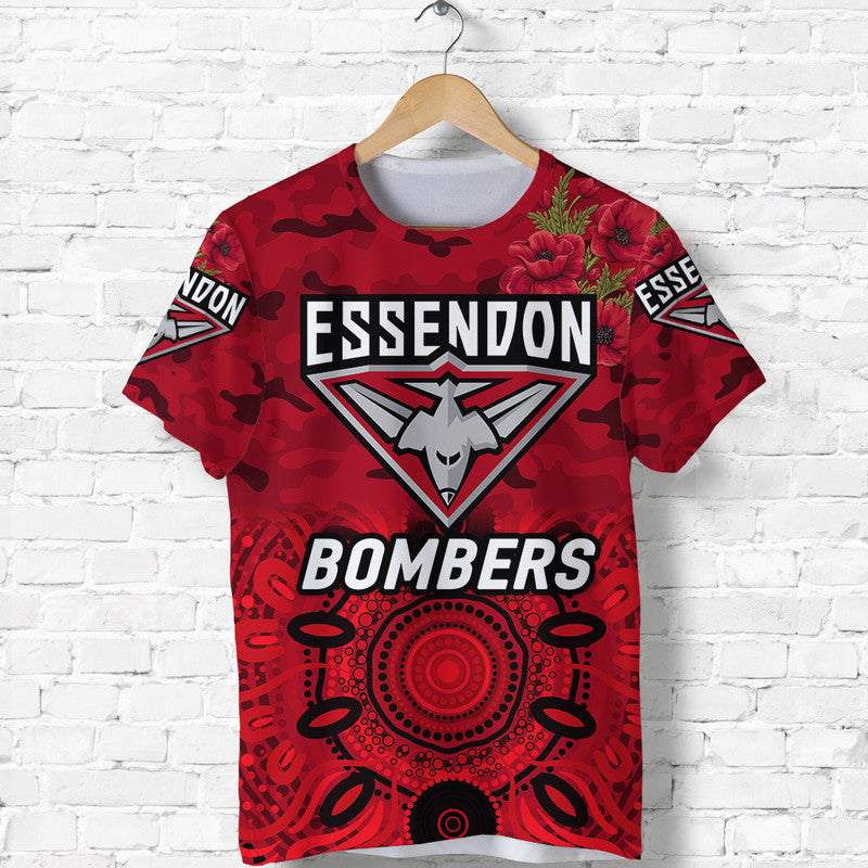 (Custom Personalised) Essendon Bombers ANZAC T shirt Indigenous Vibes - Red - Vibe Hoodie Shop