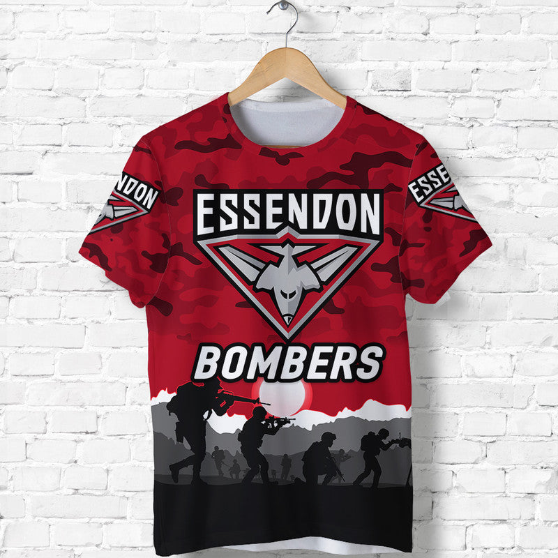 Essendon Bombers ANZAC T shirt Simple Style - Red - Vibe Hoodie Shop