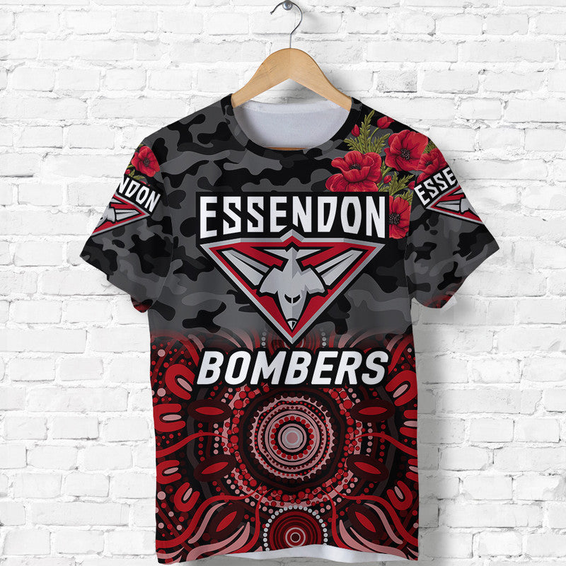 Essendon Bombers ANZAC T shirt Indigenous Vibes - Black - Vibe Hoodie Shop