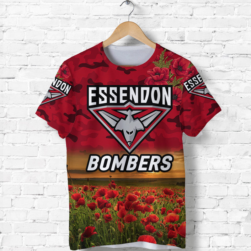 (Custom Personalised) Essendon Bombers ANZAC T shirt Poppy Vibes - Red - Vibe Hoodie Shop